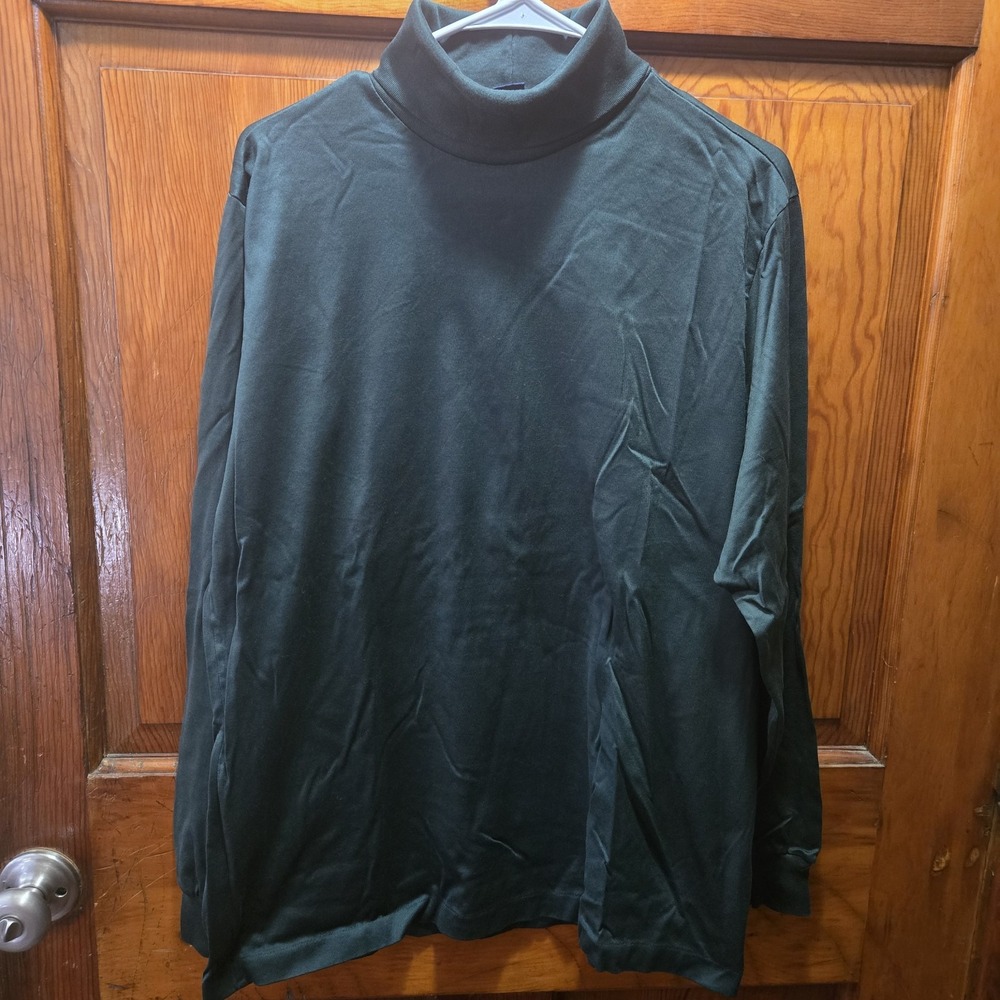 Lands End Mens Turtleneck Shirt Large Green Long Sleeve 100% Cotton Made in USA